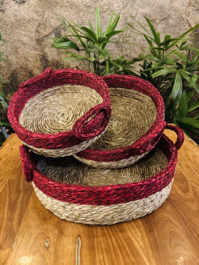 Handmade Sabai Grass Basket with a Natural Handle