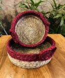 Handmade Basket with Natural Handle for serving - Natural & Red Color