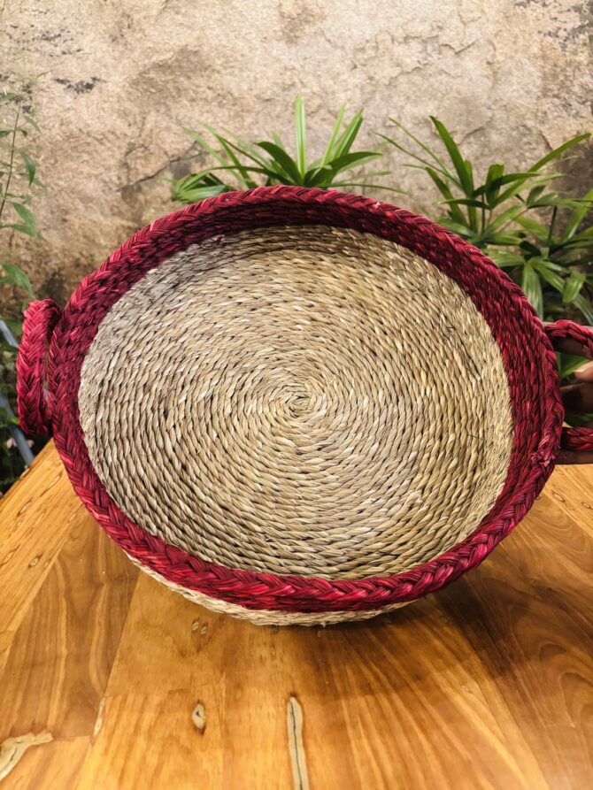 Handmade Sabai Grass Basket with a Wooden Handle