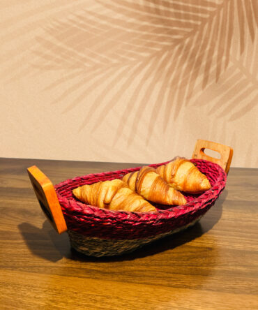 Handmade Bread Basket with Wooden Handle – Red