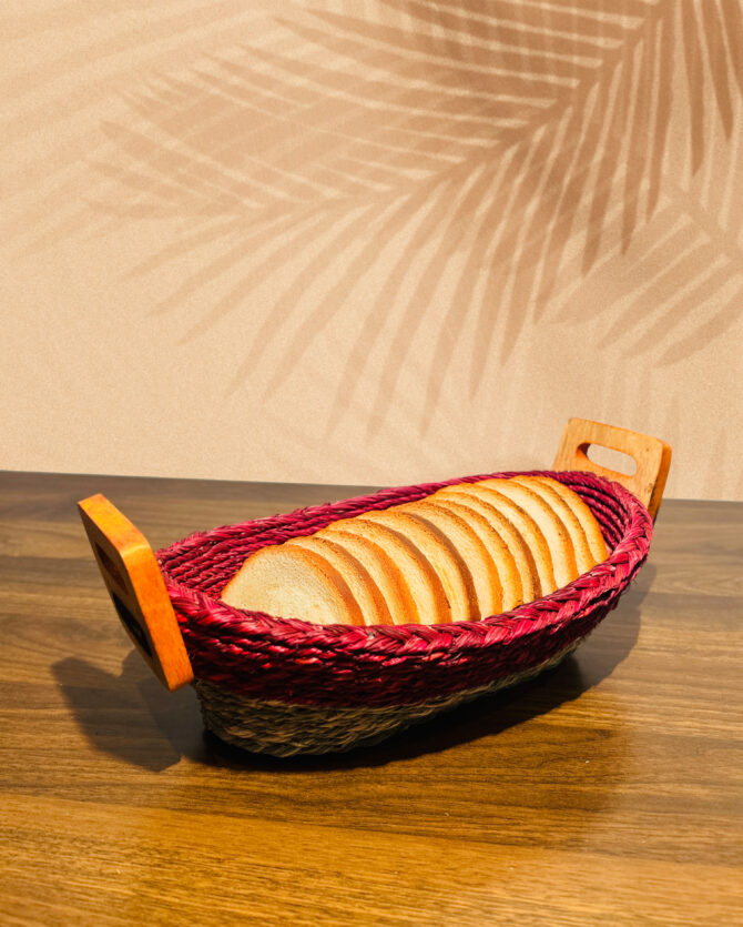 Handmade Bread Basket with Wooden Handle – Red