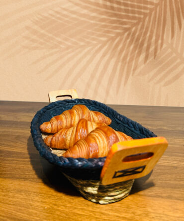 Handmade Bread Basket with Wooden Handle - Royal Blue