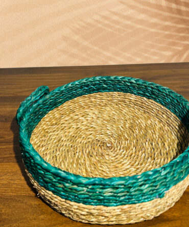 Handmade Basket with a Natural Handle - Green