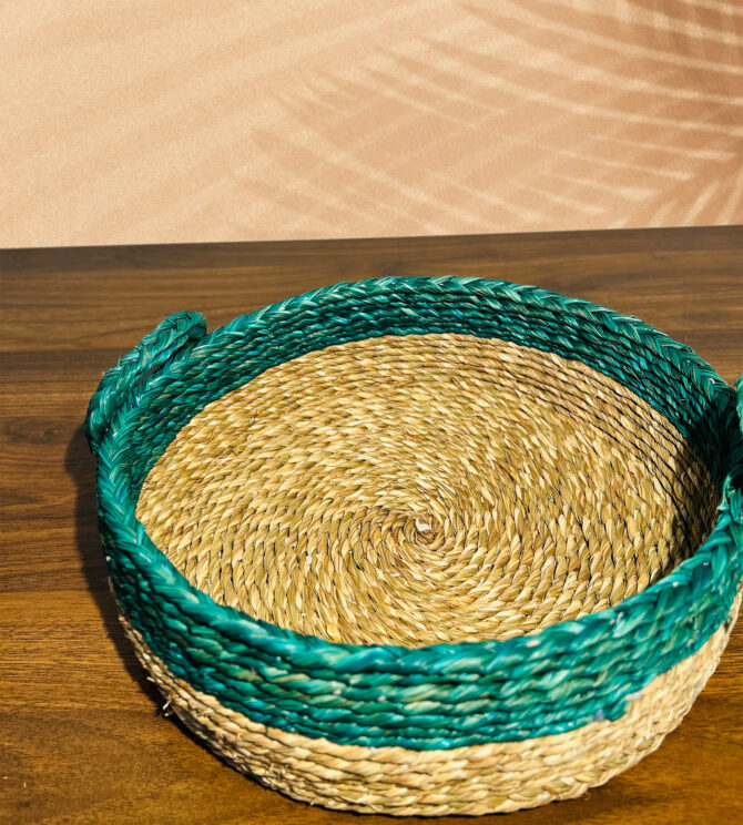 Handmade Basket with a Natural Handle - Green