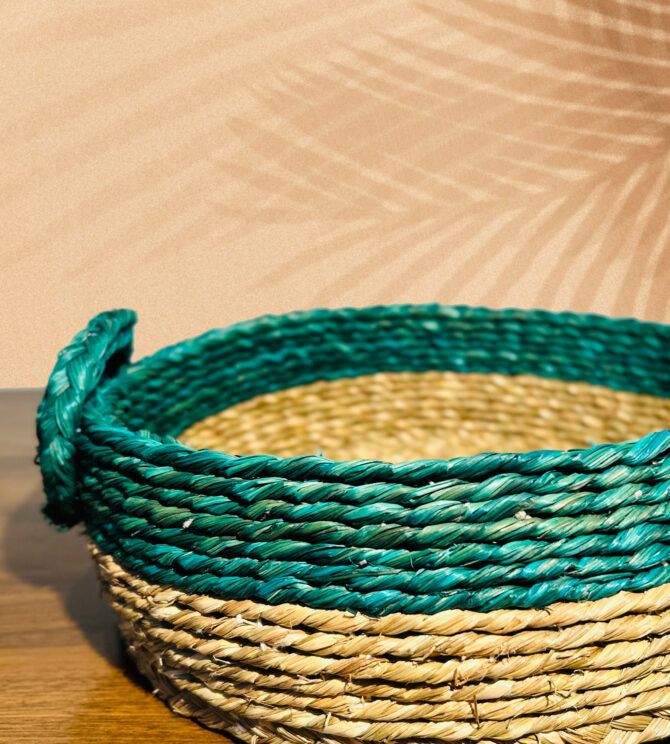 Handmade Basket with a Natural Handle - Green