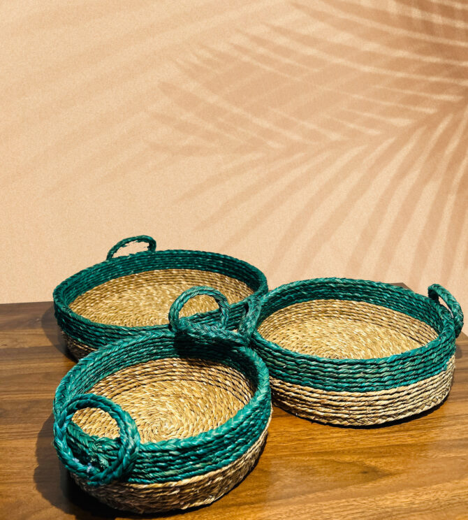 Handmade Basket with a Natural Handle - Green