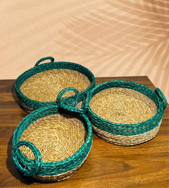 Handmade Basket with a Natural Handle - Green