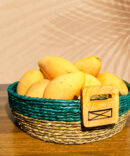 Handmade Sabai Grass Basket with a Wooden Handle - Natural and Green