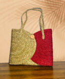 Handcrafted Sabai Grass Laptop Bag - Natural & Red Color