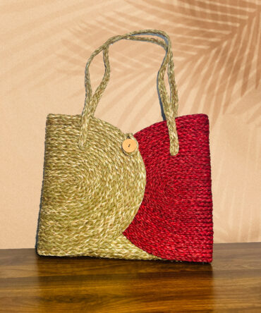 Handcrafted Sabai Grass Laptop Bag - Natural & Red Color