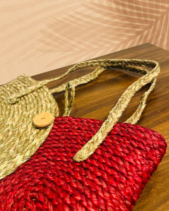 Handcrafted Sabai Grass Laptop Bag - Natural & Red Color