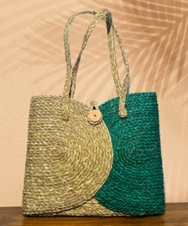 Handcrafted Sabai Grass Laptop Bag - Natural & Rich Green