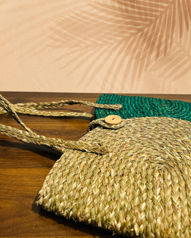 Handcrafted Sabai Grass Laptop Bag - Natural & Rich Green