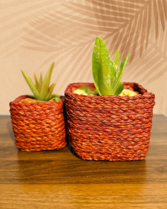 Handcrafted Planter -Rustic Orange (Set of 2)