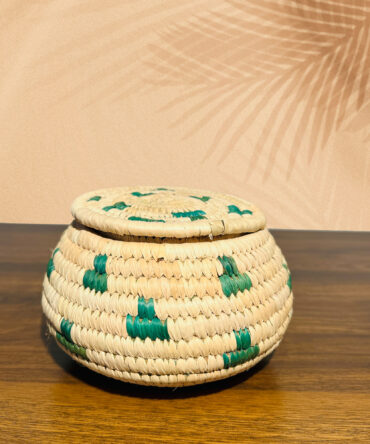 Hand Weaved Storage Box- Beige & green color