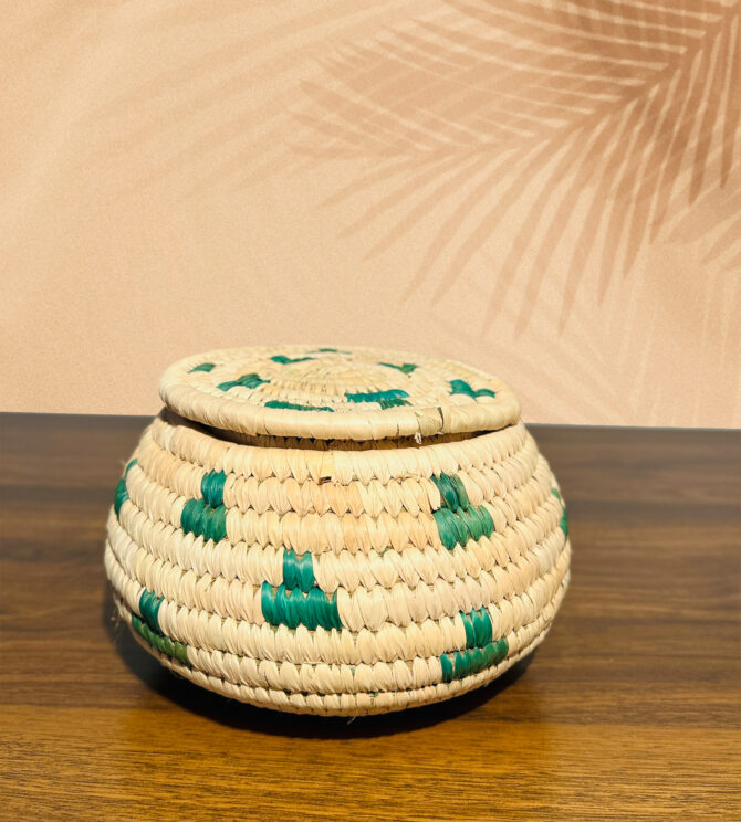 Hand Weaved Storage Box- Beige & green color