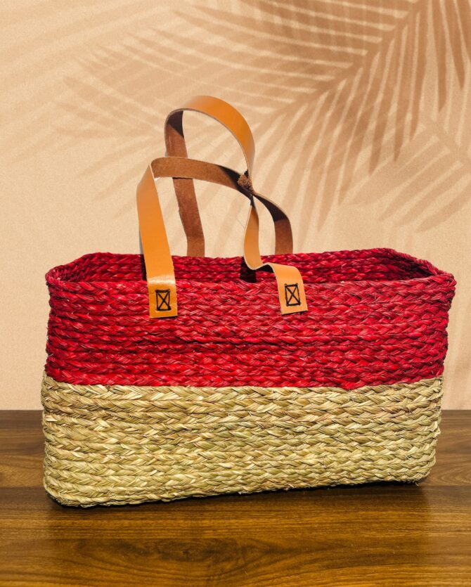 Handmade Shopping Bag - Natural & Red Color