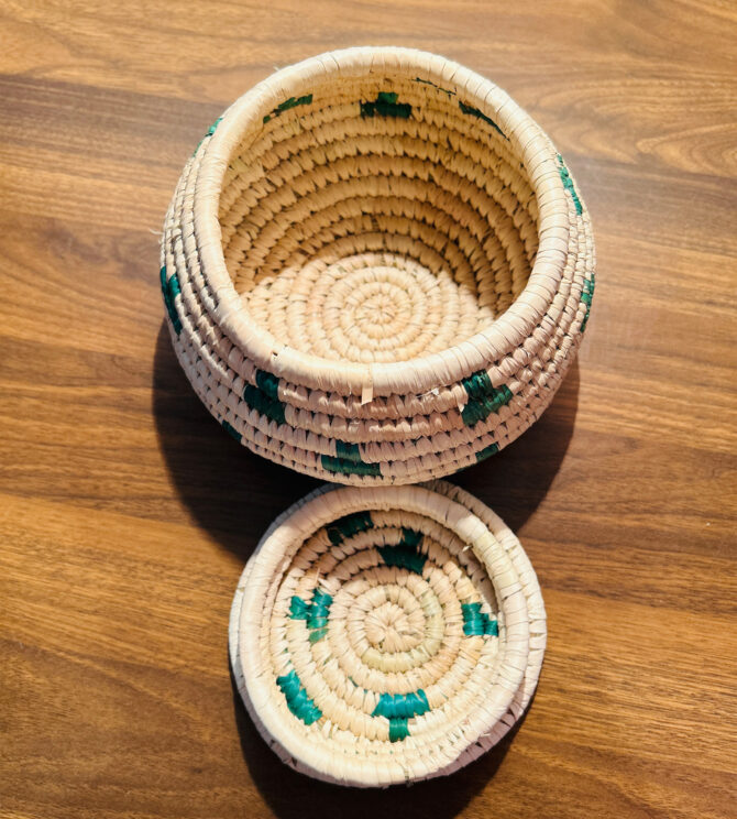 Sabai Grass Hand Weaved Storage Box- Beige & green color