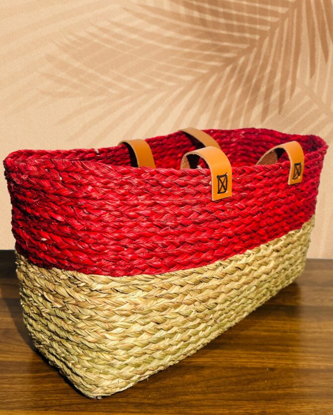 Handmade Shopping Bag - Natural & Red Color