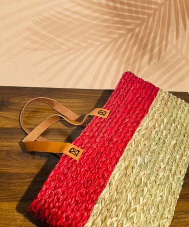 Handmade Shopping Bag - Natural & Red Color