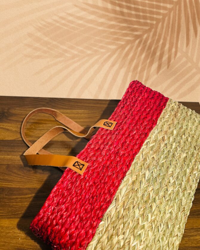 Handmade Shopping Bag - Natural & Red Color