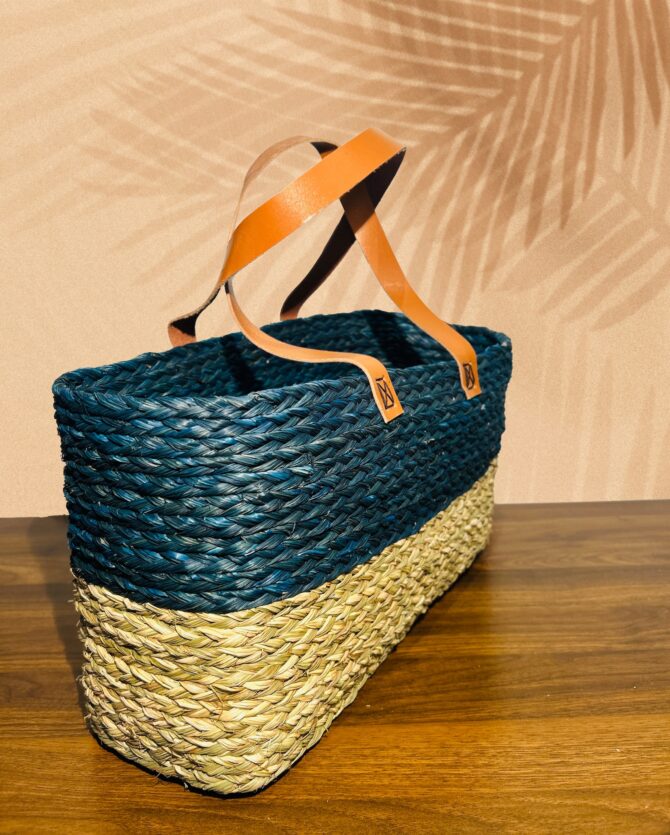 Handmade Shopping Bag - Natural & Royal blue