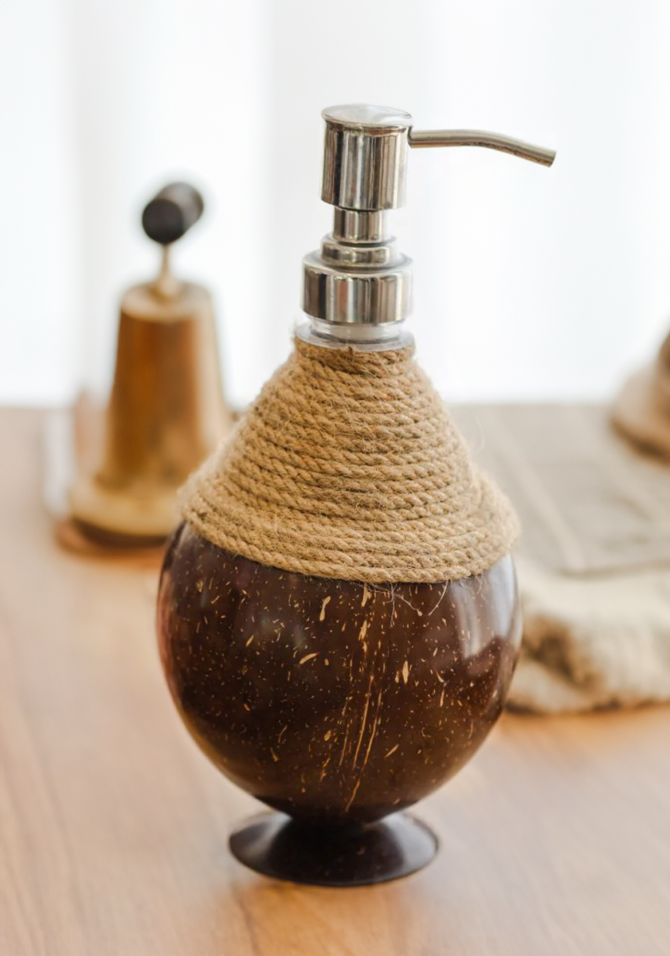 Coconut Shell Coir Pump Hand Wash Dispenser – Eco-Friendly & Stylish Bathroom Accessory